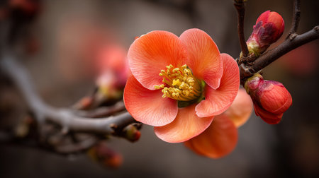 Vibrant Orange Flower Blossom on Branch, Springtime Beauty in Natureの素材
