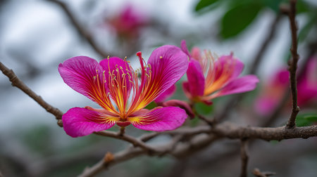 Vibrant Pink Bauhinia Blakeana Flower Blooming in Nature's Embraceの素材