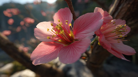 Gentle pink blossoms herald spring's graceful return with delicate hues.の素材