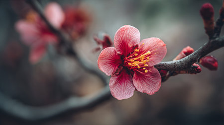 Delicate Pink Blossom: Spring's Gentle Bloom on a Branchの素材