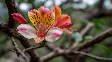 Delicate Alstroemeria Lily Blooming on a Branch with Natural Beautyの素材