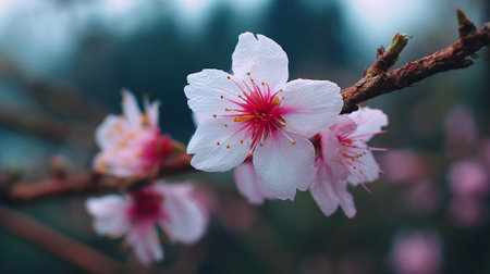Dew-Kissed Cherry Blossoms: A Springtime Portrait of Delicate Beautyの素材