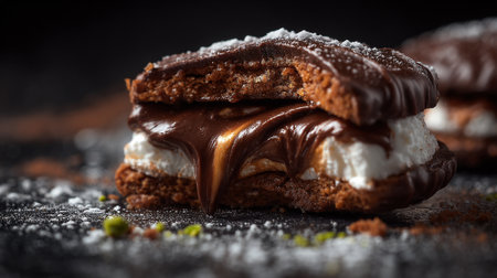 Decadent Chocolate Marshmallow Sandwich with Dripping Ganache and Powdered Sugarの素材