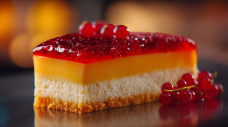 Delicious Layered Cake Slice with Red Currants, Fresh and Appetizingの素材