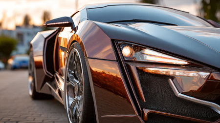 Sophisticated Luxury: Front View of a Sleek, Modern Copper Brown  Carの素材