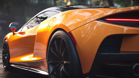 Sleek, Orange car Back View Capturing Speed, Luxury, and Automotive Design Excellenceの素材