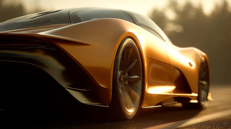 Sleek Gold  Car Elegance on Asphalt, Revealing Speed and Luxuryの素材