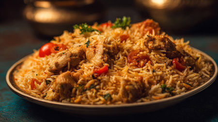 Delectable Chicken Biryani: A flavorful and aromatic dish ready to serve.の素材