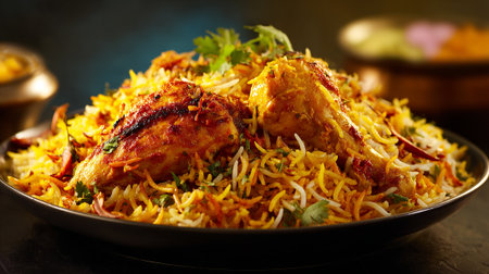 Delicious Chicken Biryani: A Culinary Delight with Fragrant Rice and Spiced Chickenの素材