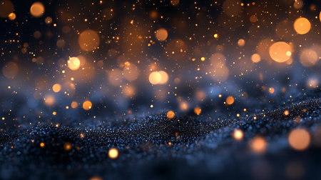 Abstract golden bokeh on dark background. 3d render illustrationの素材