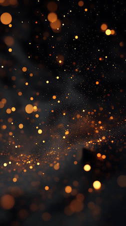 Abstract gold bokeh on black background. Christmas and New Year concept.の素材