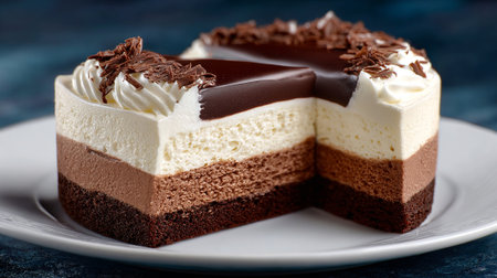 Decadent Chocolate Mousse Cake with Layers of Indulgence and Chocolate Shavingsの素材