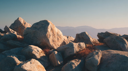 Scenic Desert Rock Formations and Distant Mountains Under an Azure Skyの素材