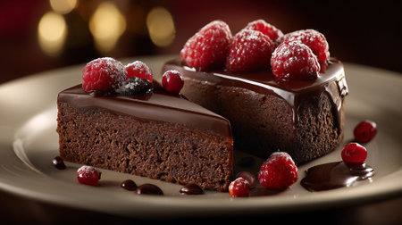 Decadent Chocolate Cake Slices with Raspberries and Chocolate Ganache for Dessertの素材