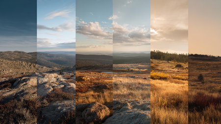 Atmospheric Landscapes Displaying Subtle Color Shifts in Mountainous Terrainの素材