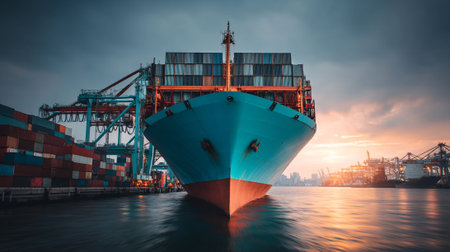 Majestic Container Ship at Port Beckons with Promise of Global Commerceの素材
