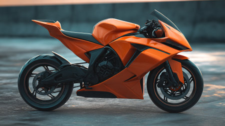 Sleek Orange Motorcycle Ready to Ride: Modern Design and Powerful Performanceの素材