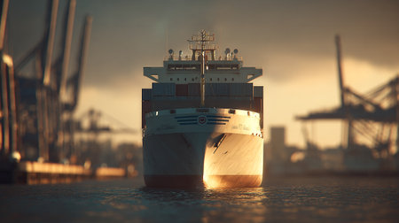 Cargo Ship at Port Docked and Ready for Global Tradeの素材
