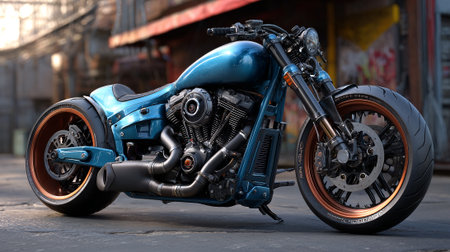 Striking Blue Custom Motorcycle: A Detailed Look at Urban Style and Designの素材