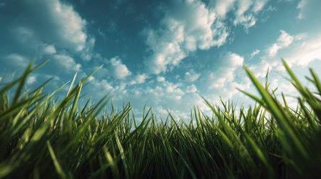 Vibrant Green Grass Against a Bright Sky, Nature's Serene Beautyの素材