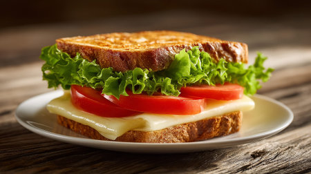 Fresh and Delicious Grilled Sandwich Featuring Cheese, Tomato and Lettuceの素材
