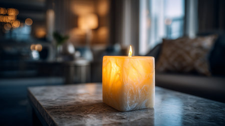 Elegant Candlelight: A Warm Glow in a Modern Living Room Settingの素材