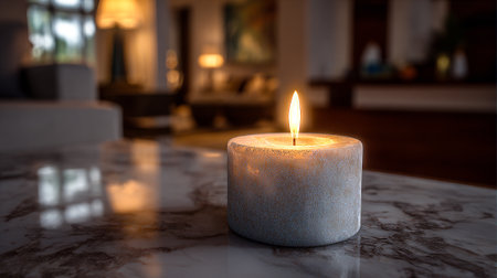 Warm Candlelight Creates an Atmospheric Ambiance in an Elegant Home Interiorの素材