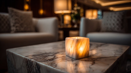 Cozy candle light creating soft, warm ambiance in a luxury interiorの素材
