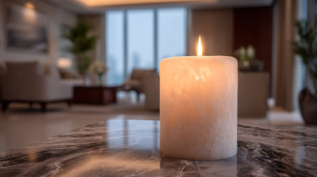 Serene candlelight illuminates an elegant room, creating a calming ambiance.の素材