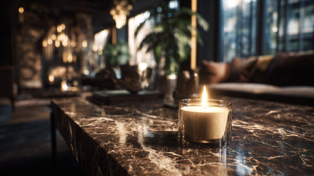 Candlelit serenity: A luxury living room exudes warmth and elegant sophisticationの素材