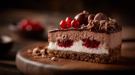 Decadent Chocolate Layer Cake with Red Currants, Delightfully Presentedの素材