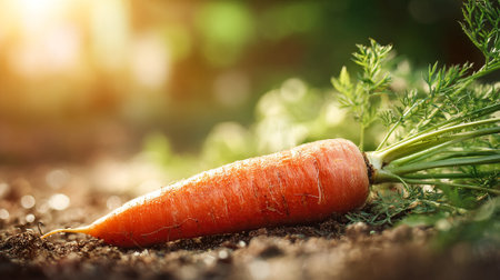Freshly-Harvested-Carrot-Displaying-Earthy-Beauty-in-Natural-Sunlight-Settingの素材