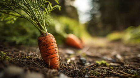 Freshly-harvested-organic-carrots-growing-in-rich-soil-in-the-gardenの素材
