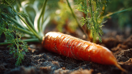 Freshly-Harvested-Carrot-Resting-in-the-Soil-of-a-Bountiful-Gardenの素材