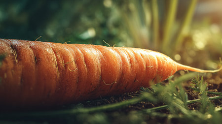 Freshly-Harvested-Carrot-Resting-in-Soil,-a-Vibrant-Natural-Foodの素材