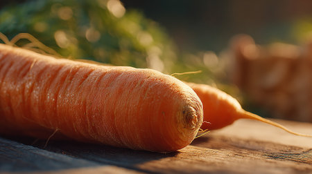 Freshly-Harvested-Carrots-Lying-on-a-Weathered-Wooden-Surface-in-Natural-Lightの素材