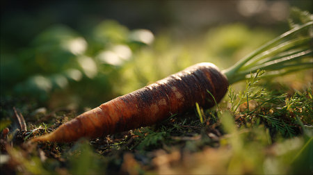 Freshly-Picked-Carrot-Lying-on-the-Ground-in-a-Natural-Settingの素材