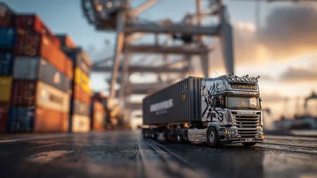 Freight Transportation: A Heavy Goods Vehicle in a Modern Port Setting.の素材