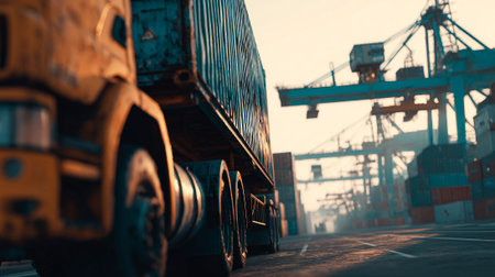 Silver Truck at the Port Ready for Global Cargo Transportationの素材
