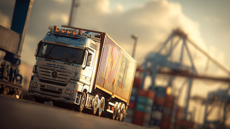 Sleek Transport: A Modern Truck Ready for Global Shipping and Deliveryの素材
