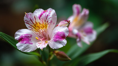Dew Kissed Alstroemeria: A Vibrant Floral Portrait of Nature's Beautyの素材