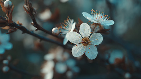 Delicate White Blossoms Ushering in Spring's Renewal with Vibrant Stamensの素材