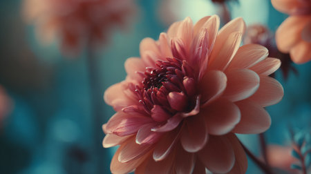Captivating Dahlia Bloom: A Study in Coral Hues and Soft Focusの素材