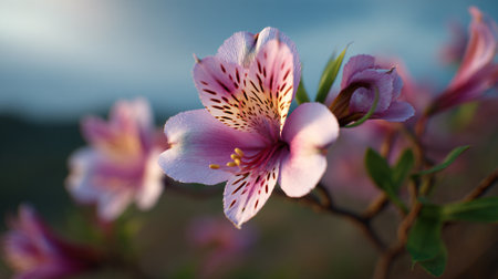 Exquisite Peruvian Lily Bloom Captured in Soft, Natural Lightの素材