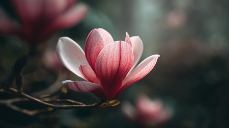 Dreamy magnolia blossom unfolds with soft, elegant petals and delicate color.の素材
