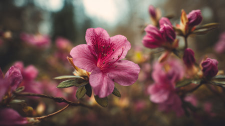 Captivating blooms: A stunning display of pink azalea flowers in spring.の素材