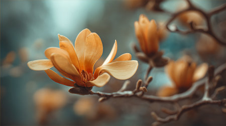Golden Magnolia Bloom in Dreamy Light, Spring Awakeningの素材
