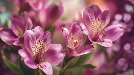 Soft Pink Alstroemeria Flowers Blossom in Serene Garden Ambianceの素材