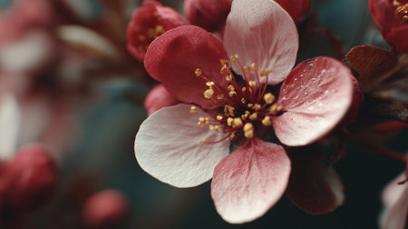 Beautiful blooming tree with pink and white flowers in the springtimeの素材