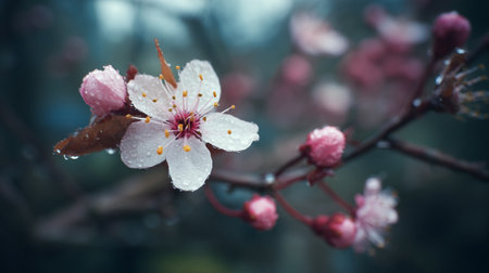 Dew-Kissed Cherry Blossom: A Fresh Spring Morning in Full Bloomの素材